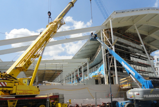 Eissportzentrum Wien – alter und neuer Bauteil zusammengefügt